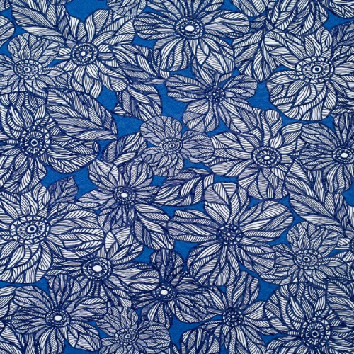 Изображение Жаккард цветы, белый, синий, голубой