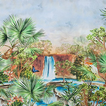 Изображение Шелк купон, пальмы, водопад