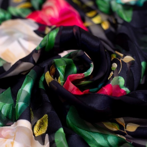 Изображение Шелк деворе, черный, розы, дизайн DIOR