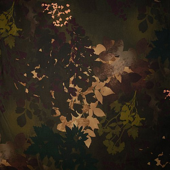 Изображение Хлопок стрейч, силуэты цветов, коричневый, хаки