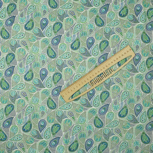 Изображение Плательная ткань тенсель, турецкие огурцы на зеленом