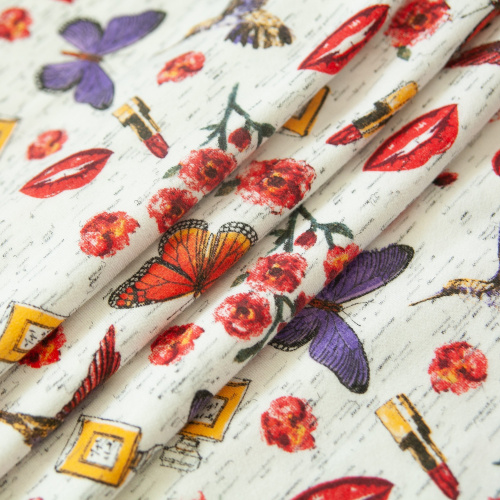 Изображение Трикотаж футер двунитка,бабочки, духи, цветы