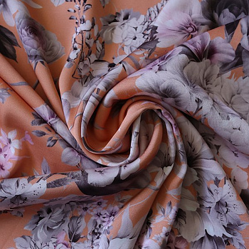 Изображение Вискоза атласная, цветы на персиковом, дизайн MAX MARA