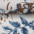 Изображение Батист туаль де жуи белая, растительность и здания в синем дизайне