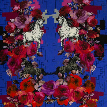 Изображение Трикотаж, вискоза, бегущие из роз кони