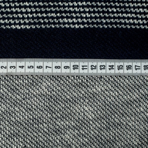 Изображение Трикотаж вязаный, полоска широкая, темно-синий, молочный