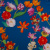 Изображение Трикотаж футер, хлопок стрейч, синий с яркими цветами