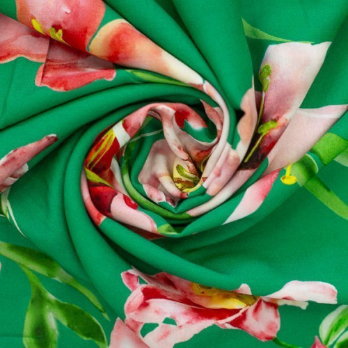 Изображение Плательная ткань, лилии на зеленом