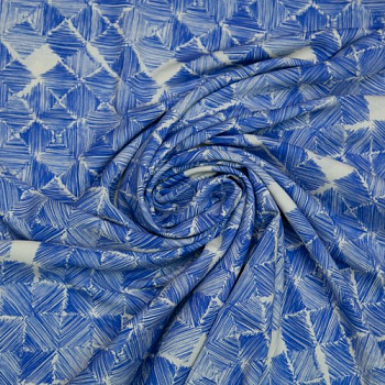 Изображение Плательная ткань шелковая стрейч, вискоза, клетка синими чернилами
