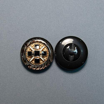 Декоративная пуговица для шубы круглая, дизайн двойной крест на золоте, 3.8 см