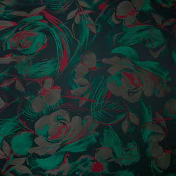 Изображение Тафта жаккард, темно-зеленый,красный, рисунок цветы