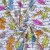 Изображение Трикотаж кулирка, белый, разноцветные перья