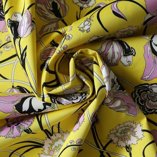 Изображение Сатин стрейч, цветы на желтом, дизайн EMILIO PUCCI