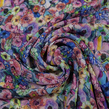 Изображение Жоржет шелковый, цветы, дизайн DIMORA