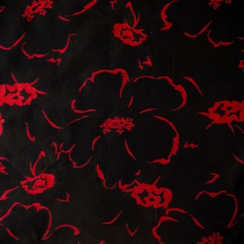 Изображение Шелк силуэты цветов, черный, красный
