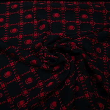 Изображение Жаккард атласный, шелковый, черно-красный