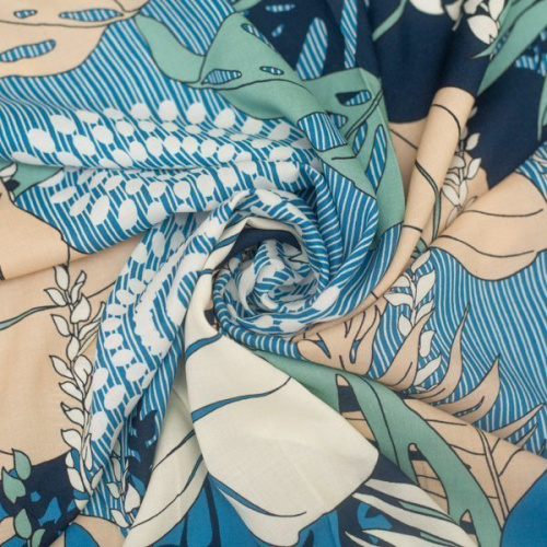Изображение Батист кайма круги и листья, голубой