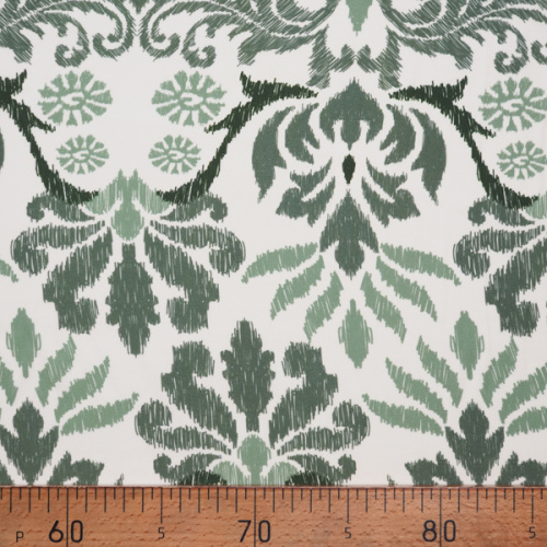 Изображение Плательная ткань, вискоза, белая с зеленым цветочным орнаментом