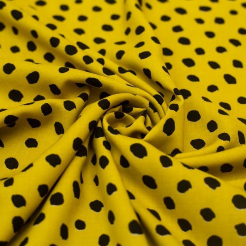 Изображение Плательная ткань в горошек, желтый, черный