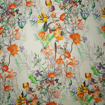 Изображение Шифон луговые цветы, оранжевый, зеленый