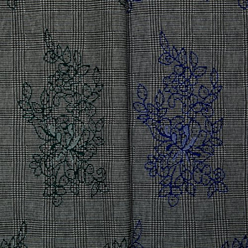Изображение Трикотаж плотный стрейч с вискозой, серая клетка и цветы