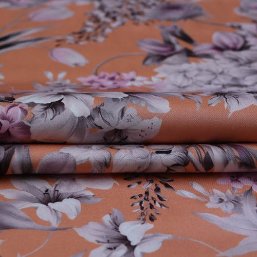 Изображение Вискоза атласная, цветы на персиковом, дизайн MAX MARA