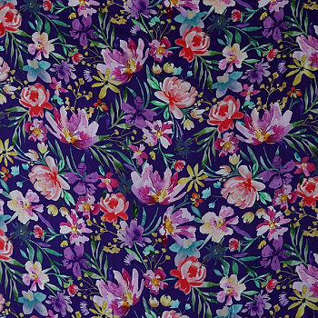 Изображение Вискоза атласная, акварельные цветы