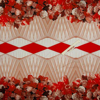 Изображение Трикотаж, цветочно-геометрическая абстракция, красно-розовый цвет