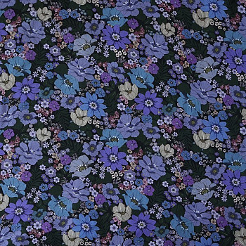 Изображение Вискоза цветочный рисунок фиолетовый на черном