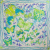Изображение Платок шелковый, зеленые бабочки, фиолетовые цветы