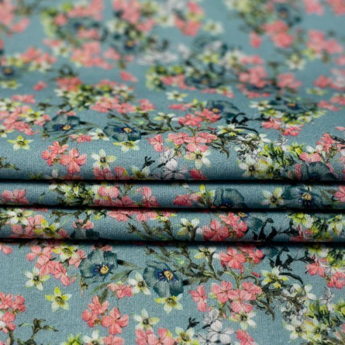 Изображение Микровельвет мелкие цветы на серо-голубом