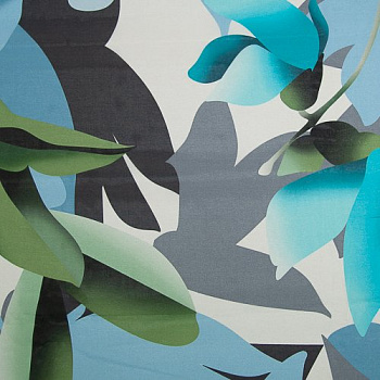 Изображение Крепдешин шелковый натуральный стрейч, тропическая листва, дизайн BYBLOS