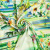 Изображение Атлас стрейч полоса, цветы, салатовый