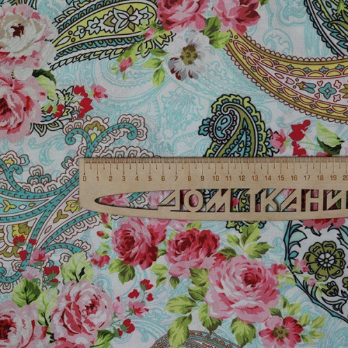 Изображение Плательная ткань, розы и турецкие огурцы