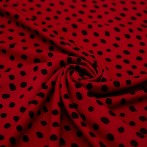 Изображение Плательная ткань в горошек, красный, черный