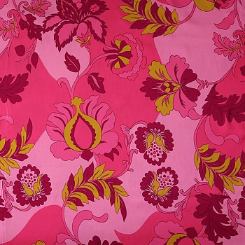 Изображение Вискоза атласная, розовые цветы, дизайн MAX MARA