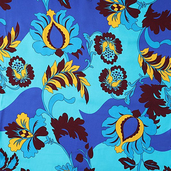 Изображение Вискоза атласная, голубые цветы, дизайн MAX MARA