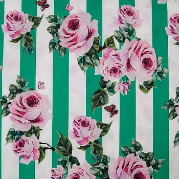 Изображение Плательная ткань стрейч, полиэстер, широкая полоса розы, четыре цвета