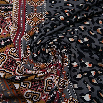 Изображение Плательная ткань вискоза, кайма леопард и геометрия, два цвета