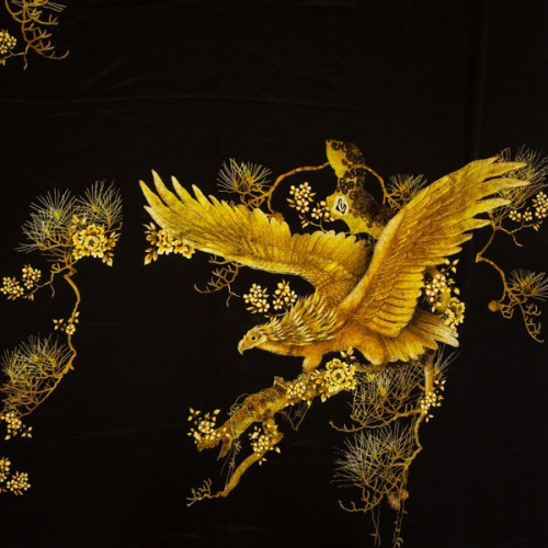 Изображение Шелк купон, 1,70м, золотой орел на черном