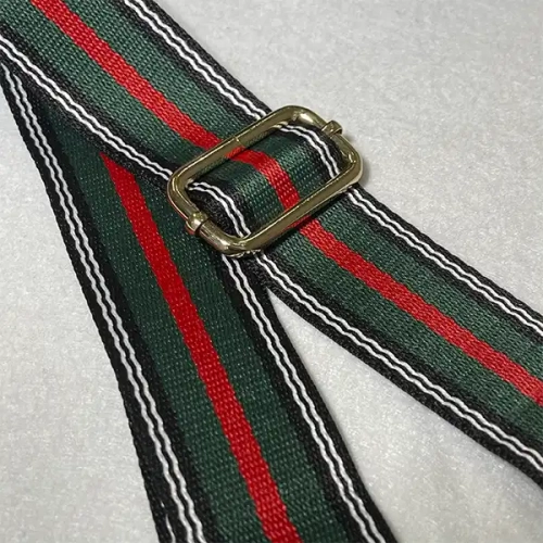 Изображение Ремень для сумки плечевой с карабинами, 130 см, красная полоса на зеленом