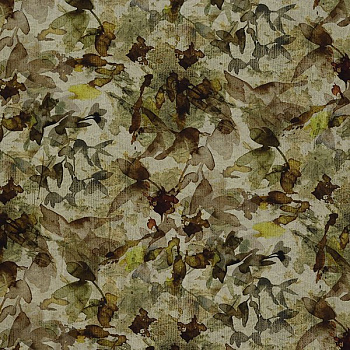 Изображение Плательная вискоза, мазки, листва, хаки