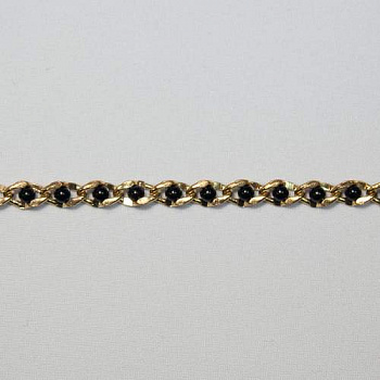 Цепь декоративная панцирного плетения, с бусинами, 8 мм, золотого цвета