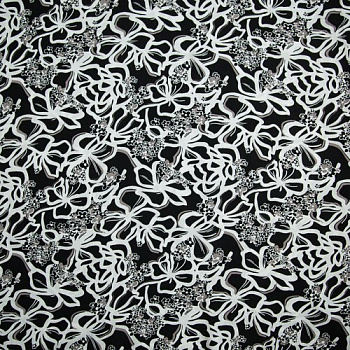 Изображение Штапель, цветы, черный, белый, бежевый
