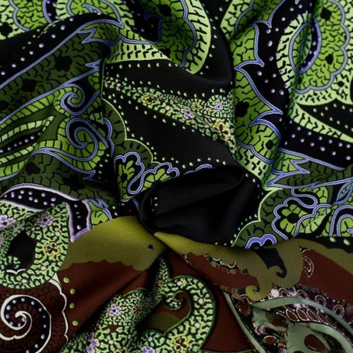 Изображение Шелк палантин, турецкие огурцы, зеленый, коричневый