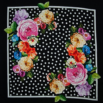 Изображение Шелк атласный, платки, розы, горох, дизайн D&G