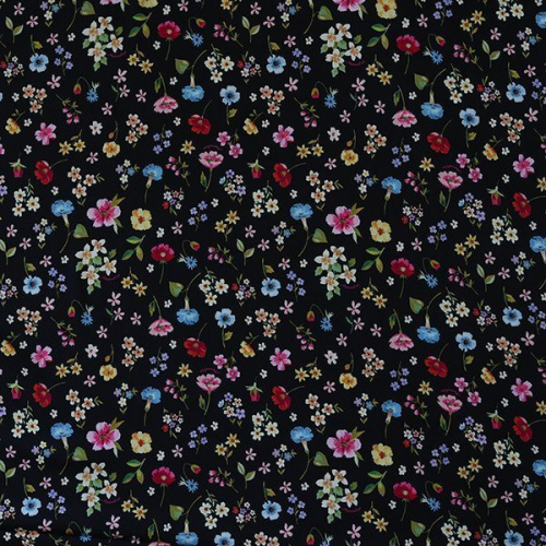 Изображение Вискоза твил, цветы на черном