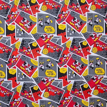 Изображение Трикотаж кулирка, комиксы Микки Маус, желтый, серый, красный