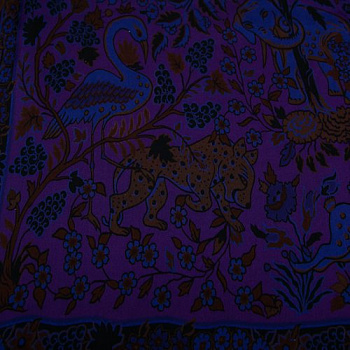 Изображение Шелк натуральный шифон купон, фиолетовые джунгли, этно дизайн