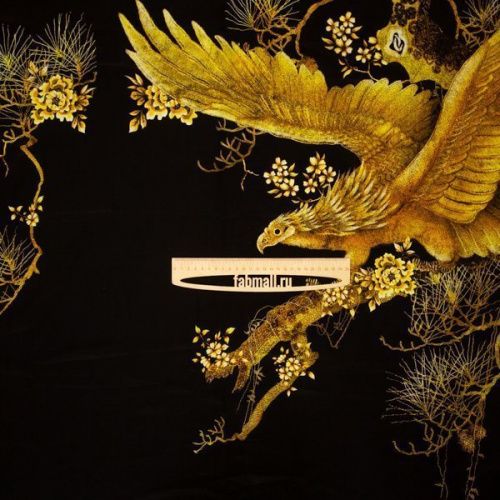 Изображение Шелк купон, 1,70м, золотой орел на черном
